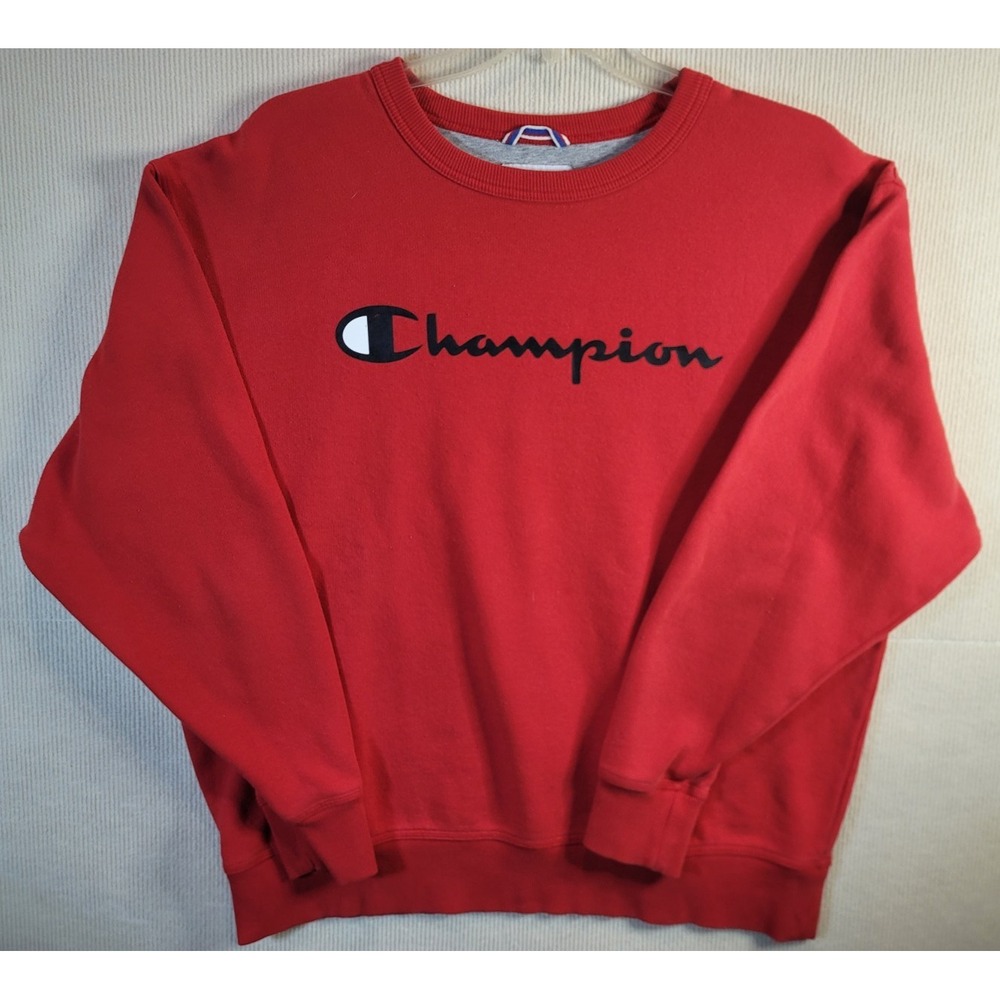 Champion Vintage Red Sweatshirt Mens XL Heavy Crew Neck Logo Pullover 90s
